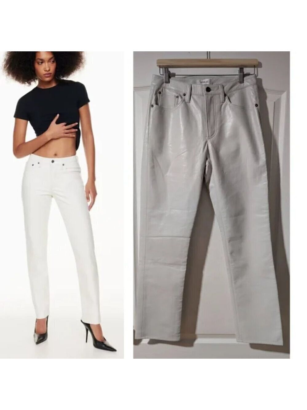 NWT AGOLDE | Recycled Leather Lyle Low Rise Slim In Wisp Pale Gray